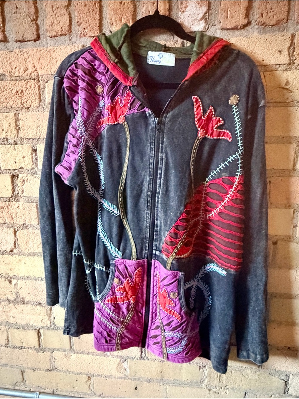 100% Cotton Happy Colors Boho Embroidered Zip-Up Jacket